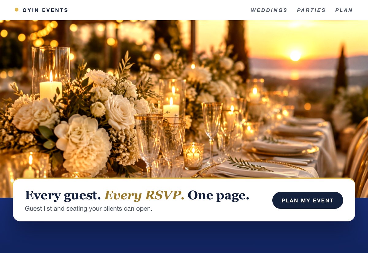 A guest list and RSVP page, an example for event planners.